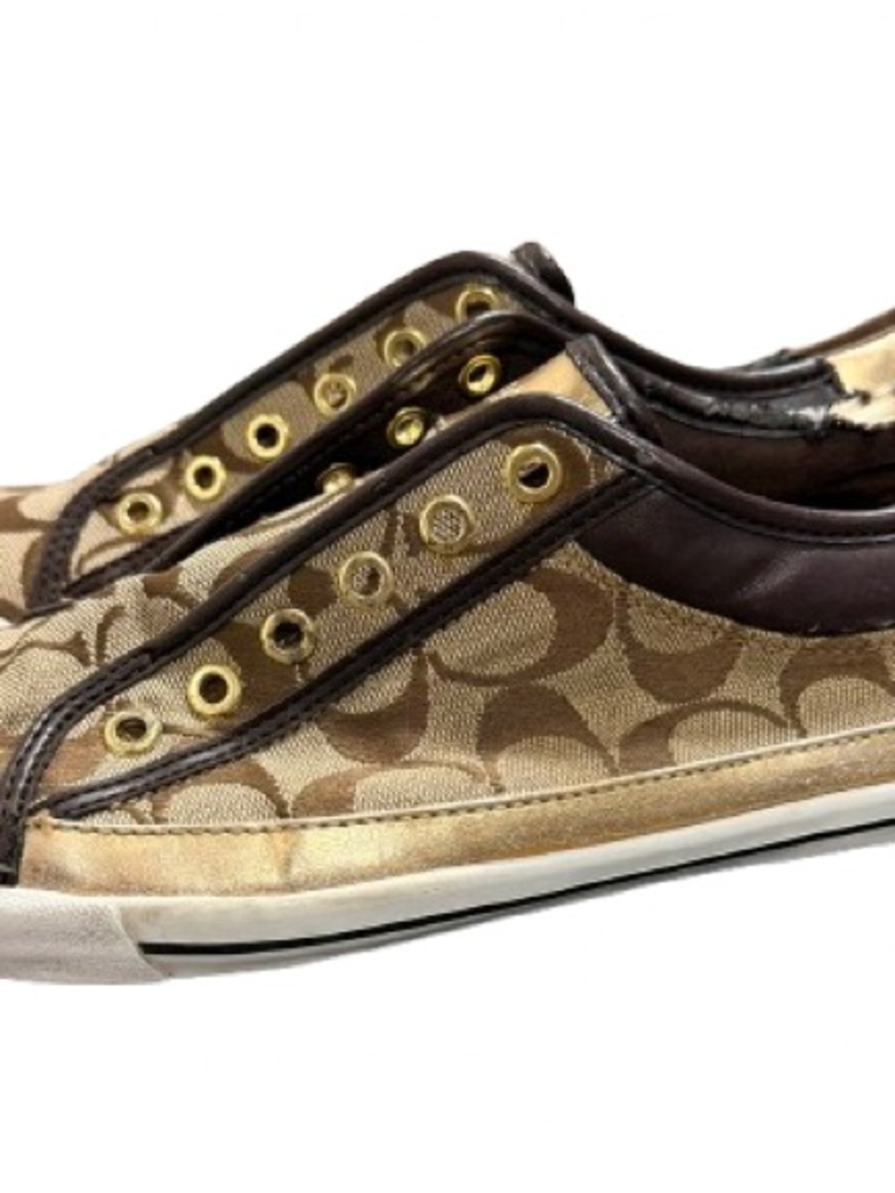 Coach Barrett Signature Jacquard SlipOn Sneakers Canvas Metallic Leather SZ 10B - Picture 3 of 11